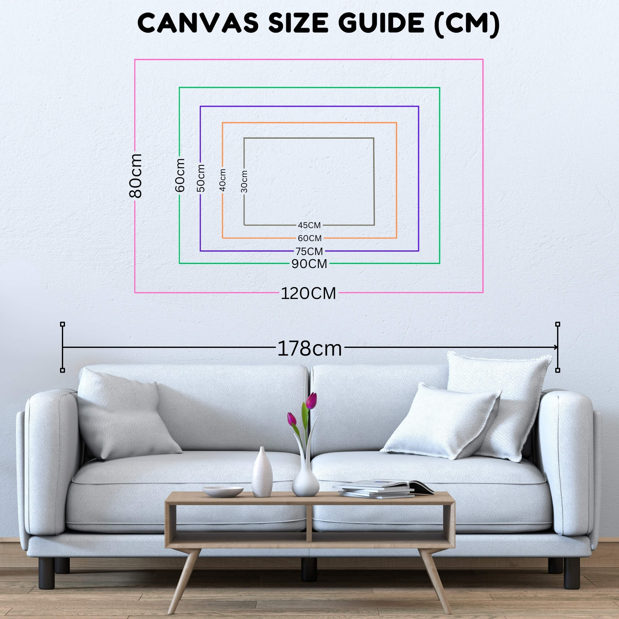 canvas size map in centimeters