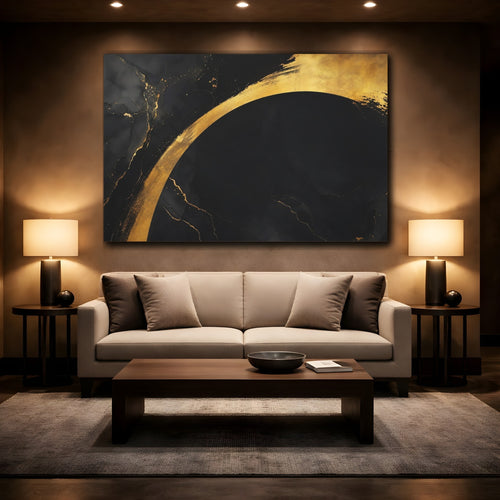 Mockup 2. Abstract Abstract Arch Black And Gold shown as stretched canvas wall art