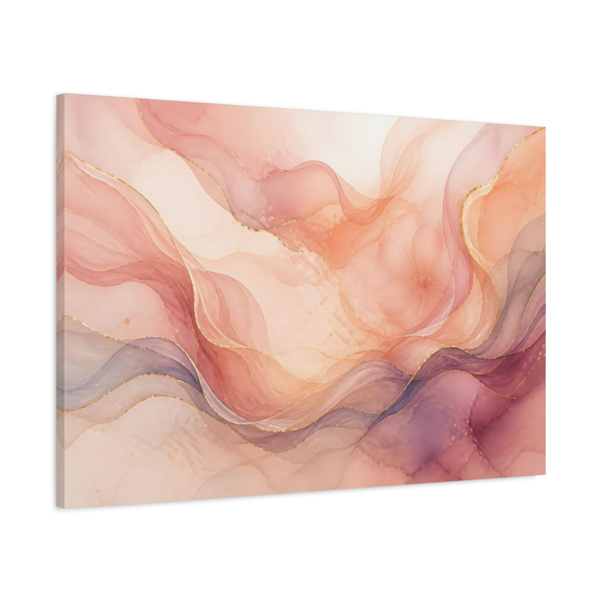 Main Mockup. Abstract Abstract Flow Pink Gold Abstract shown as stretched canvas wall art