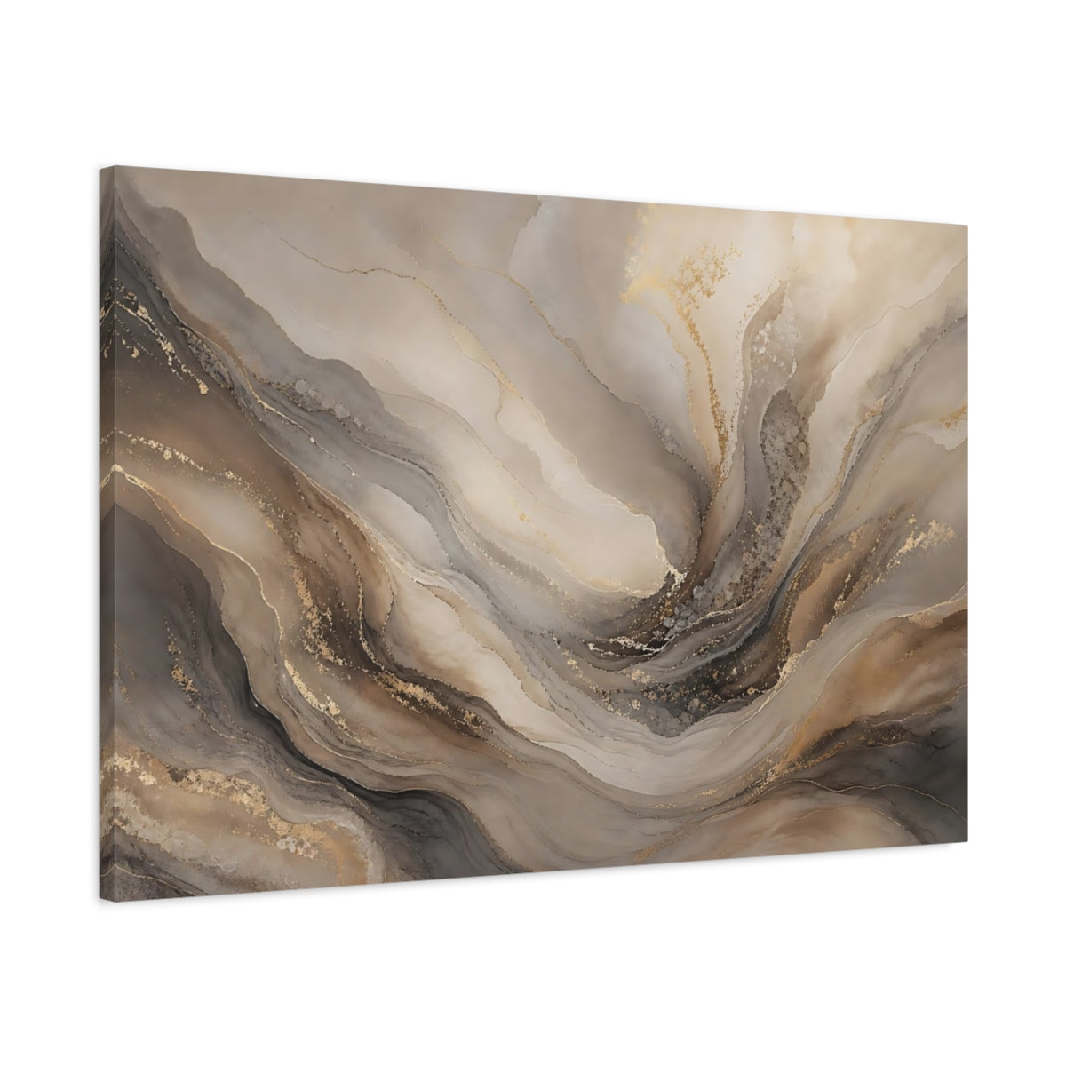 Main Mockup. Abstract Abstract Fluid Beige Gold Abstract shown as stretched canvas wall art