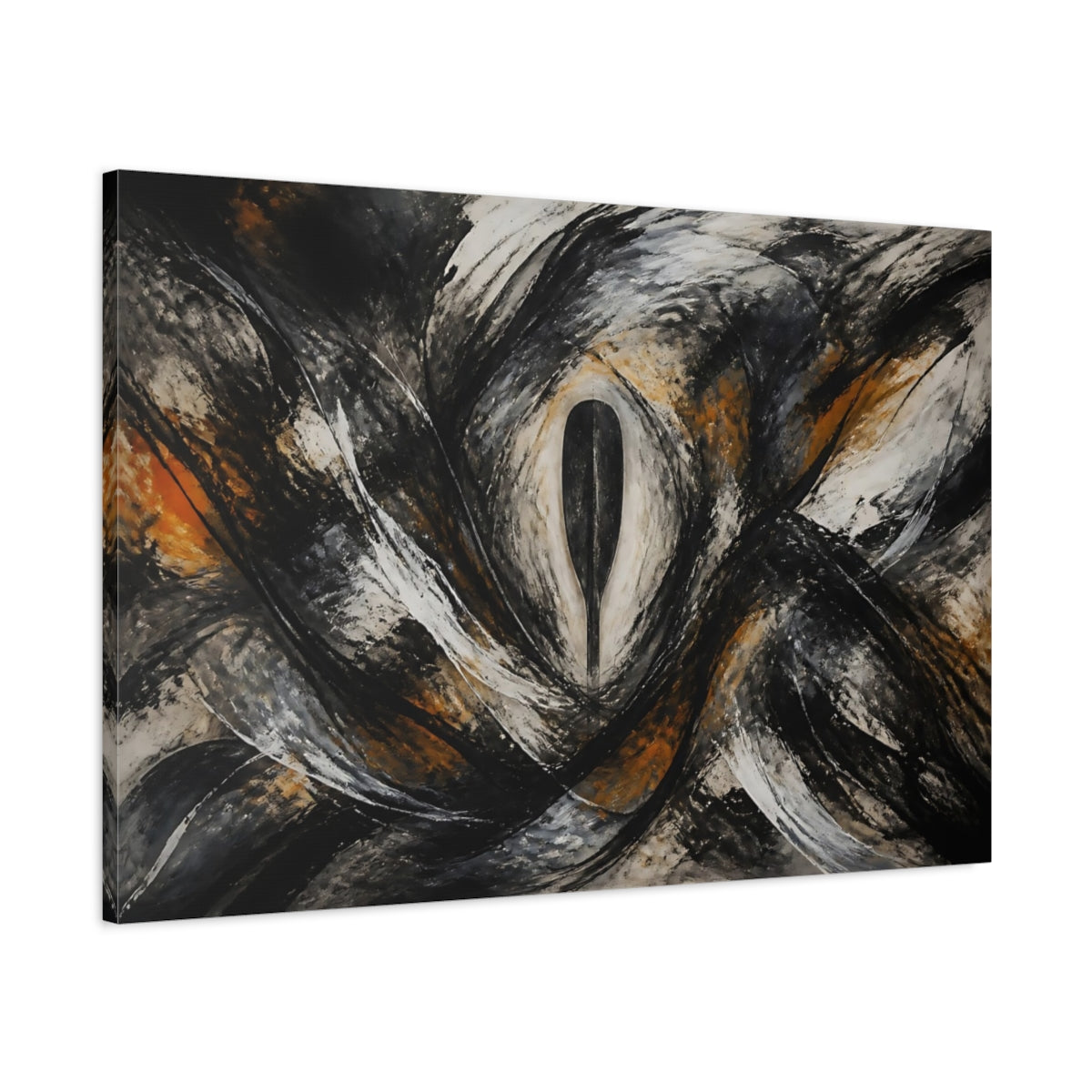 Main Mockup. Abstract Abstract Form Black White Orange shown as stretched canvas wall art