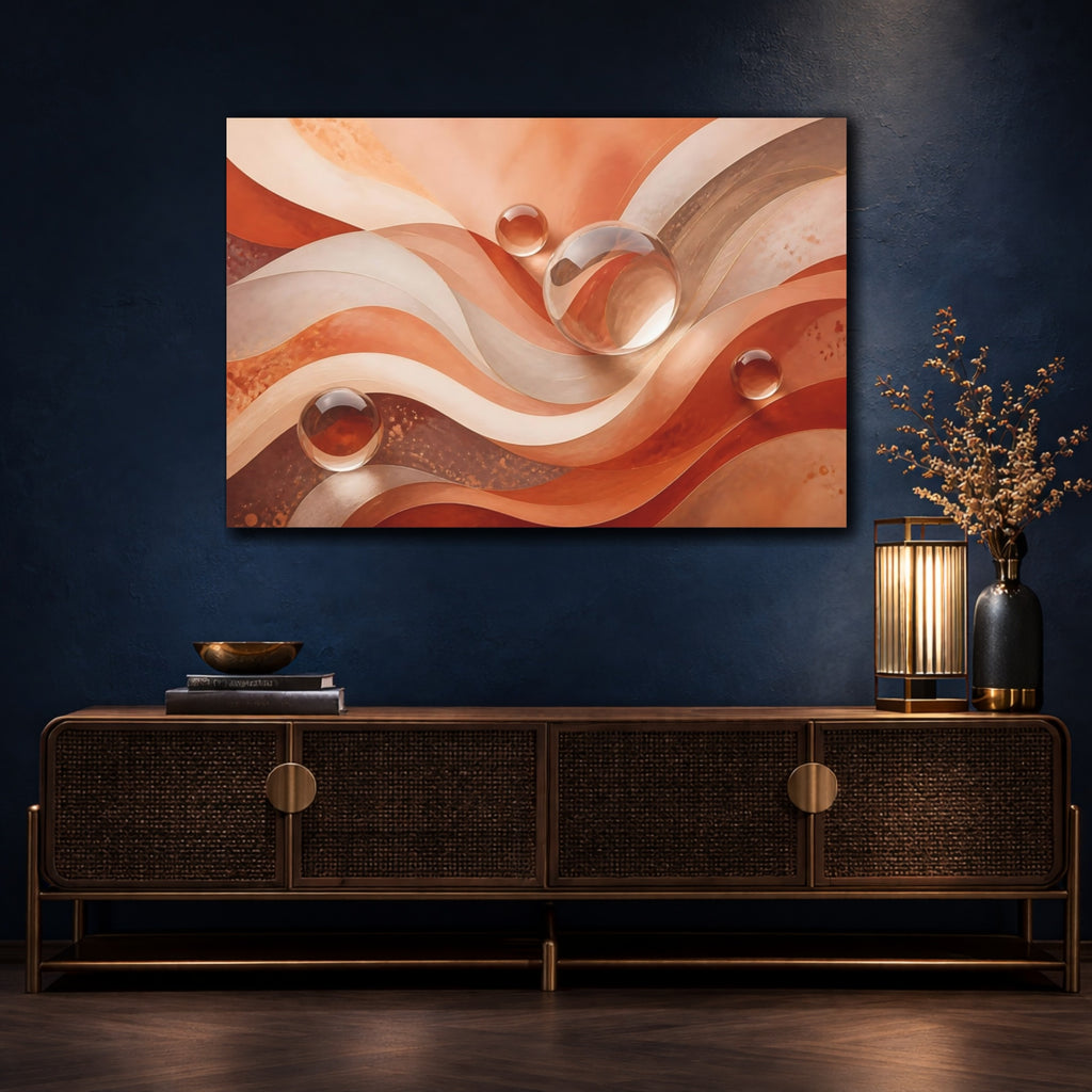 Mockup 4. Abstract Abstract Waves Earthy Tones Waves shown as stretched canvas wall art