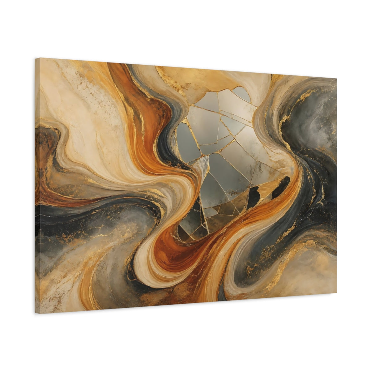 Main Mockup. Abstract Abstract Waves Gold Abstract shown as stretched canvas wall art