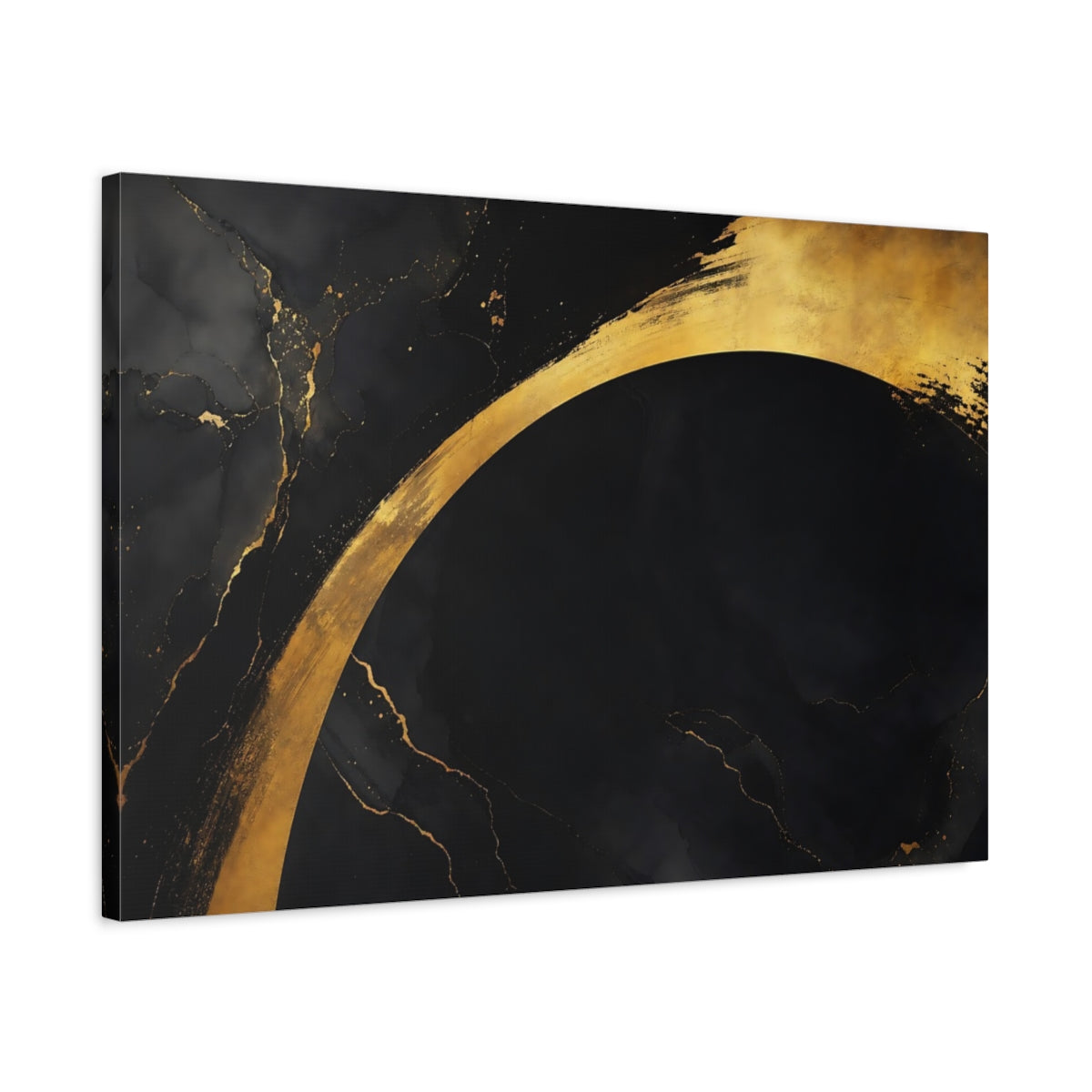 Side Mockup 2. Abstract Abstract Arch Black And Gold shown as stretched canvas wall art