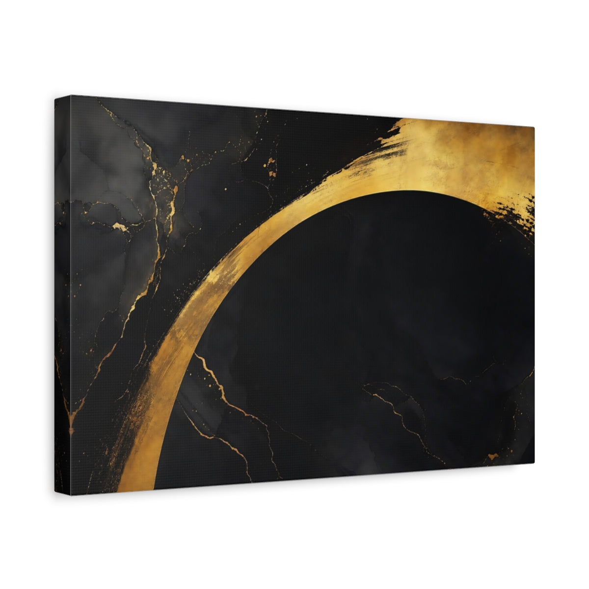 Side Mockup 4. Abstract Abstract Arch Black And Gold shown as stretched canvas wall art