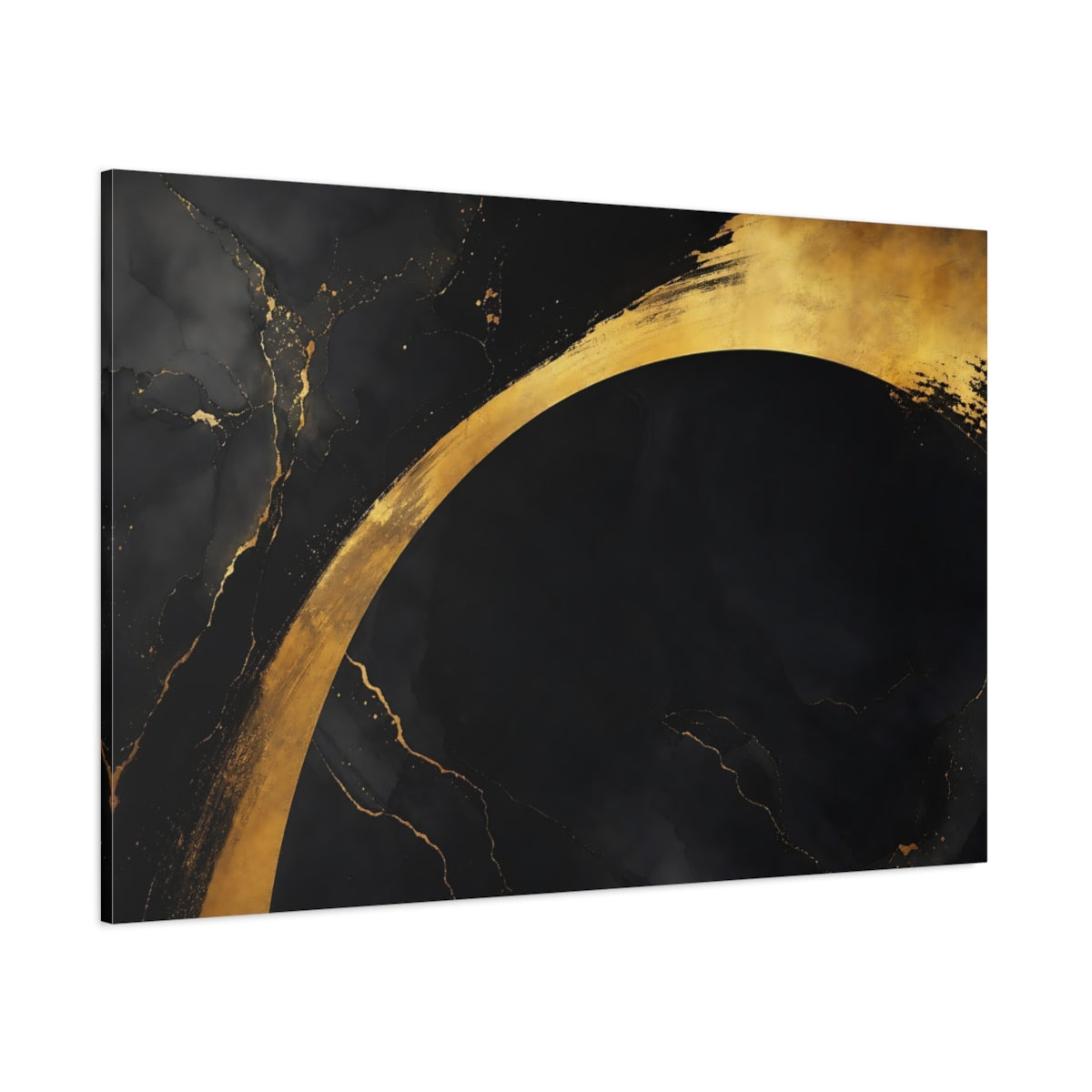 Side Mockup 1. Abstract Abstract Arch Black And Gold shown as stretched canvas wall art