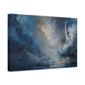 Side Mockup 4. Abstract Cable Bridge Blue Gold Abstract shown as stretched canvas wall art