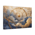 Side Mockup 4. Abstract Celestial Grid Blue Gold Abstract shown as stretched canvas wall art