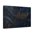 Side Mockup 4. Abstract Cityscape Navy Blue And Gold shown as stretched canvas wall art