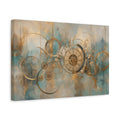 Side Mockup 4. Abstract Clockwork Gold And Teal shown as stretched canvas wall art