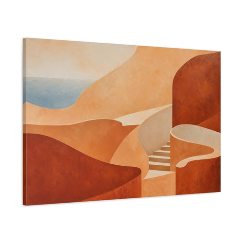 Main Mockup. Abstract Coastal Forms Terracotta Coast shown as stretched canvas wall art