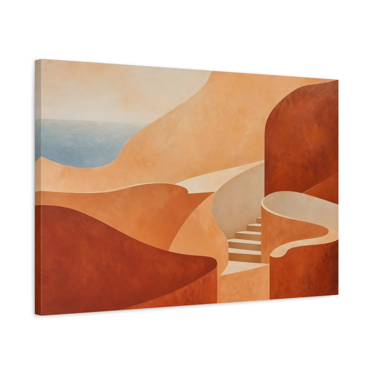 Side Mockup 2. Abstract Coastal Forms Terracotta Coast shown as stretched canvas wall art