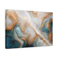 Side Mockup 4. Abstract Fluid Art Teal And Gold shown as stretched canvas wall art