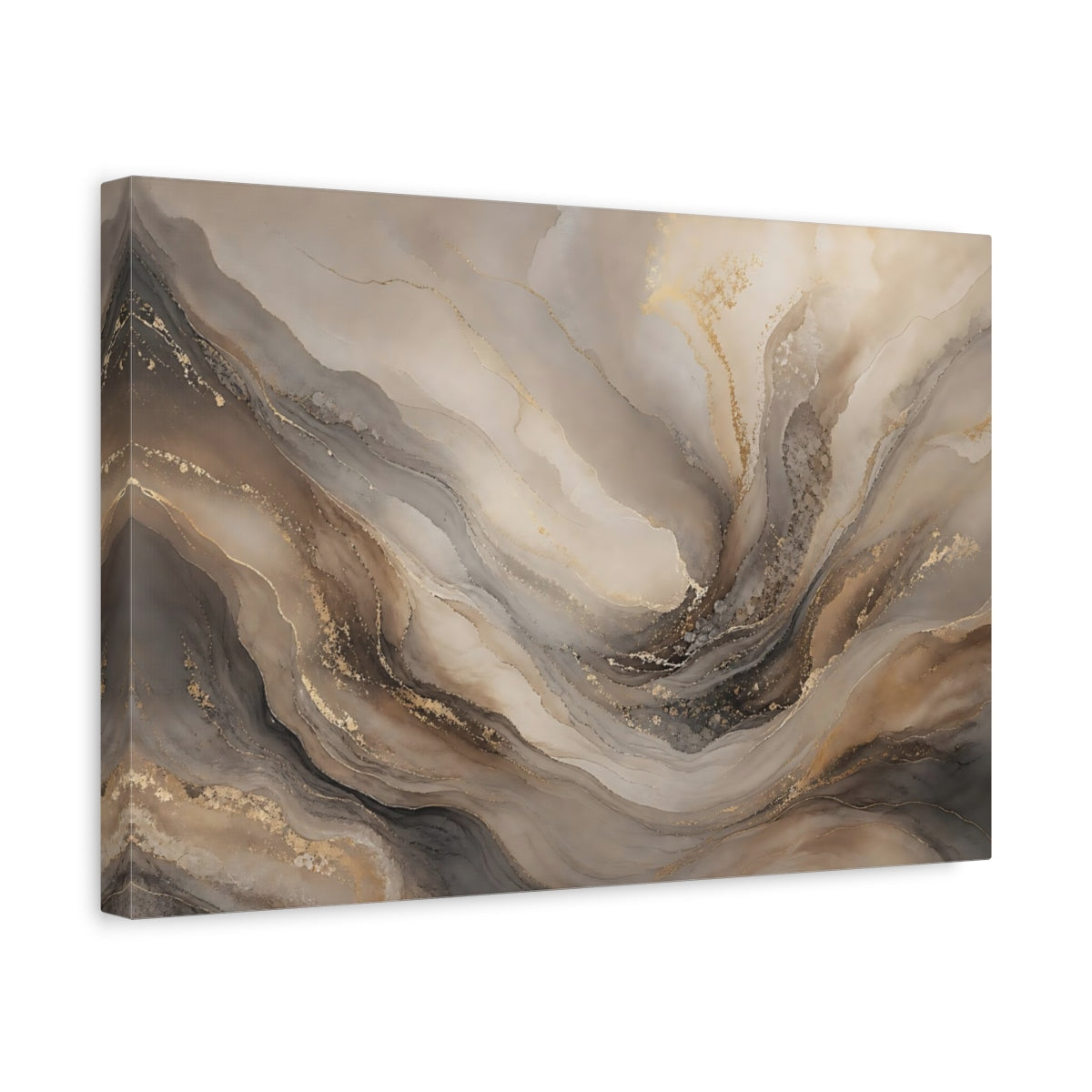 Side Mockup 4. Abstract Abstract Fluid Beige Gold Abstract shown as stretched canvas wall art