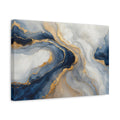 Side Mockup 4. Abstract Fluid Abstract Blue And Gold shown as stretched canvas wall art