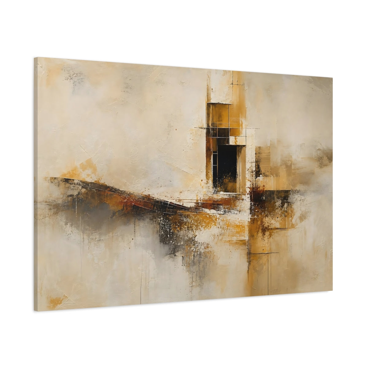 Side Mockup 1. Abstract Geometric Forms Abstract Gold Black Art shown as stretched canvas wall art