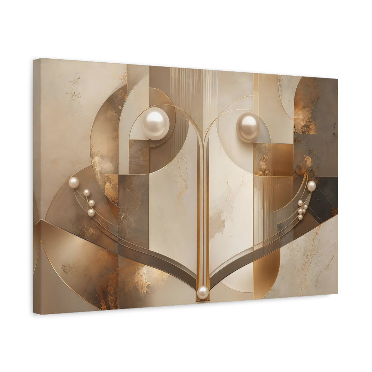Side Mockup 3. Abstract Abstract Geometry Gold And Beige shown as stretched canvas wall art
