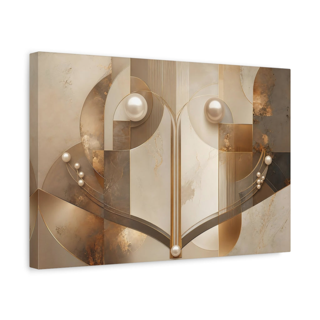 Side Mockup 4. Abstract Abstract Geometry Gold And Beige shown as stretched canvas wall art