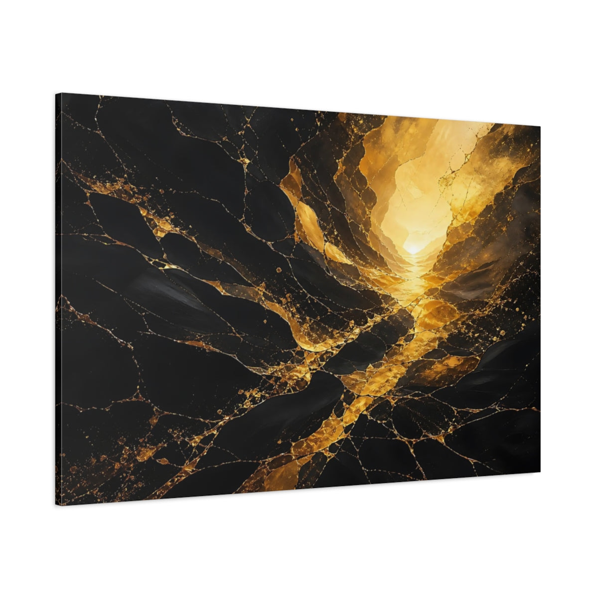 Side Mockup 1. Abstract Gold Kintsugi Black Gold Abstract shown as stretched canvas wall art