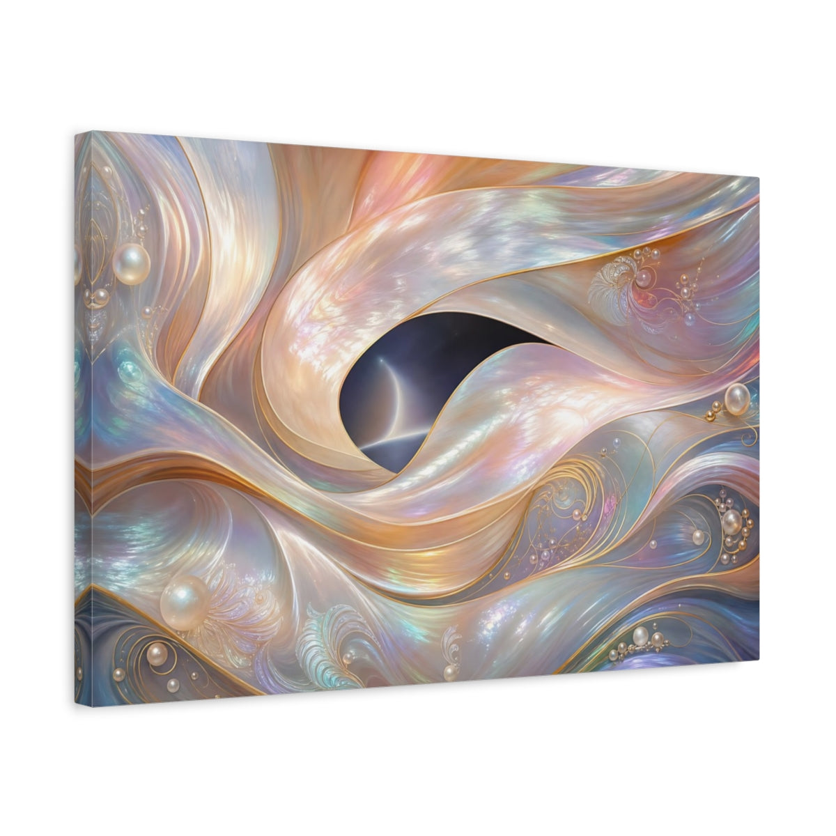 Side Mockup 3. Abstract Iridescent Waves Iridescent Waves shown as stretched canvas wall art