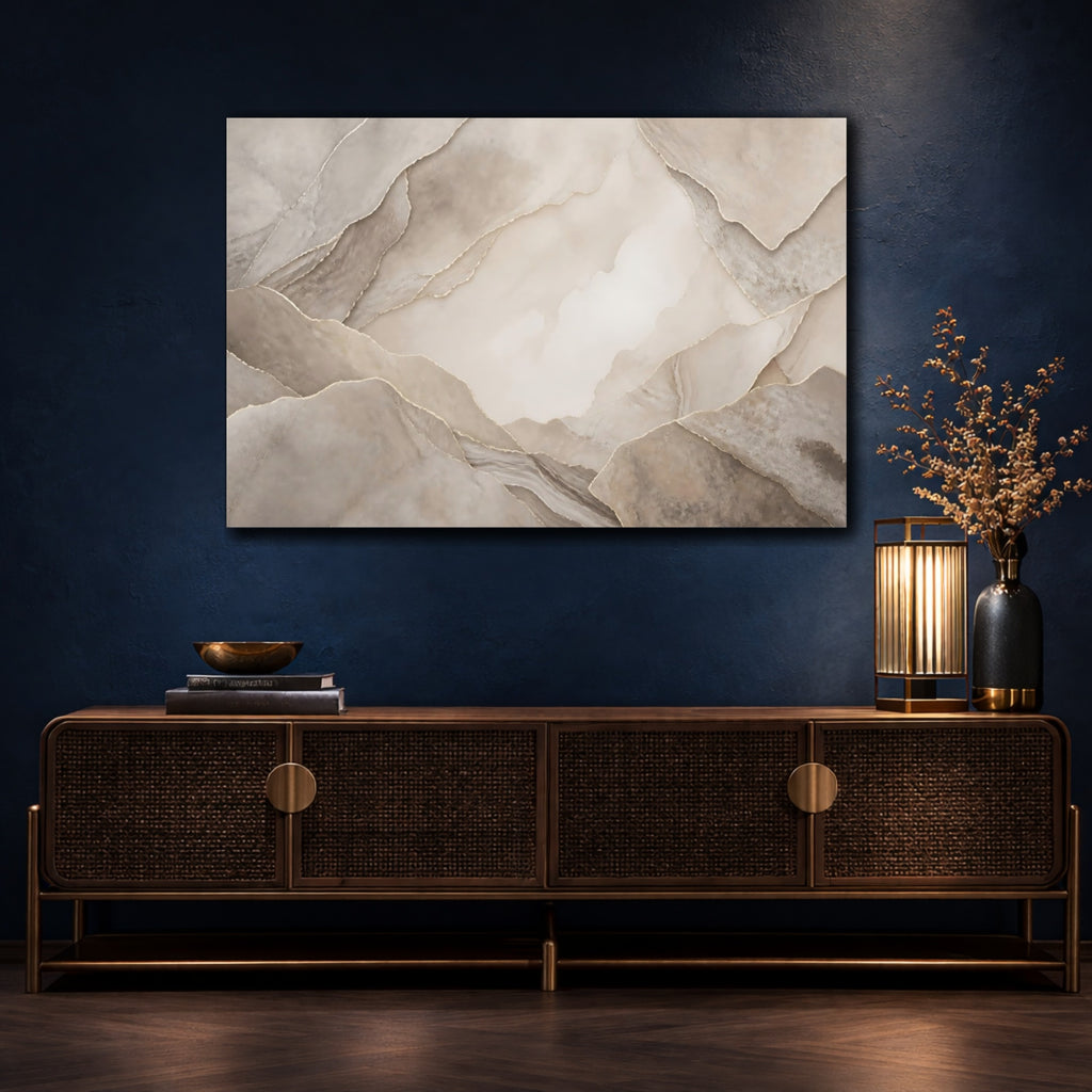 Mockup 4. Abstract Layered Abstract Brown And Gold shown as stretched canvas wall art