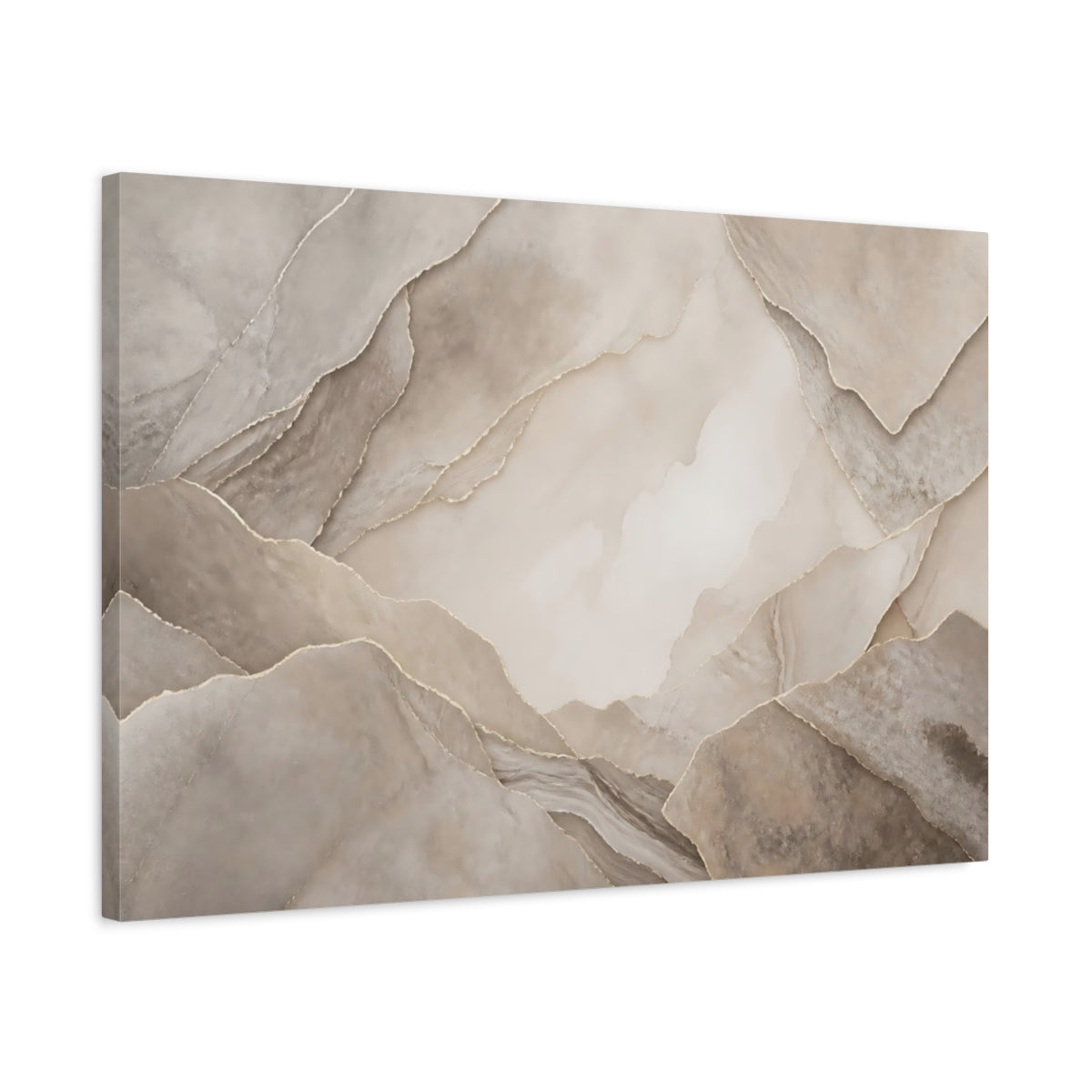 Side Mockup 2. Abstract Layered Abstract Brown And Gold shown as stretched canvas wall art
