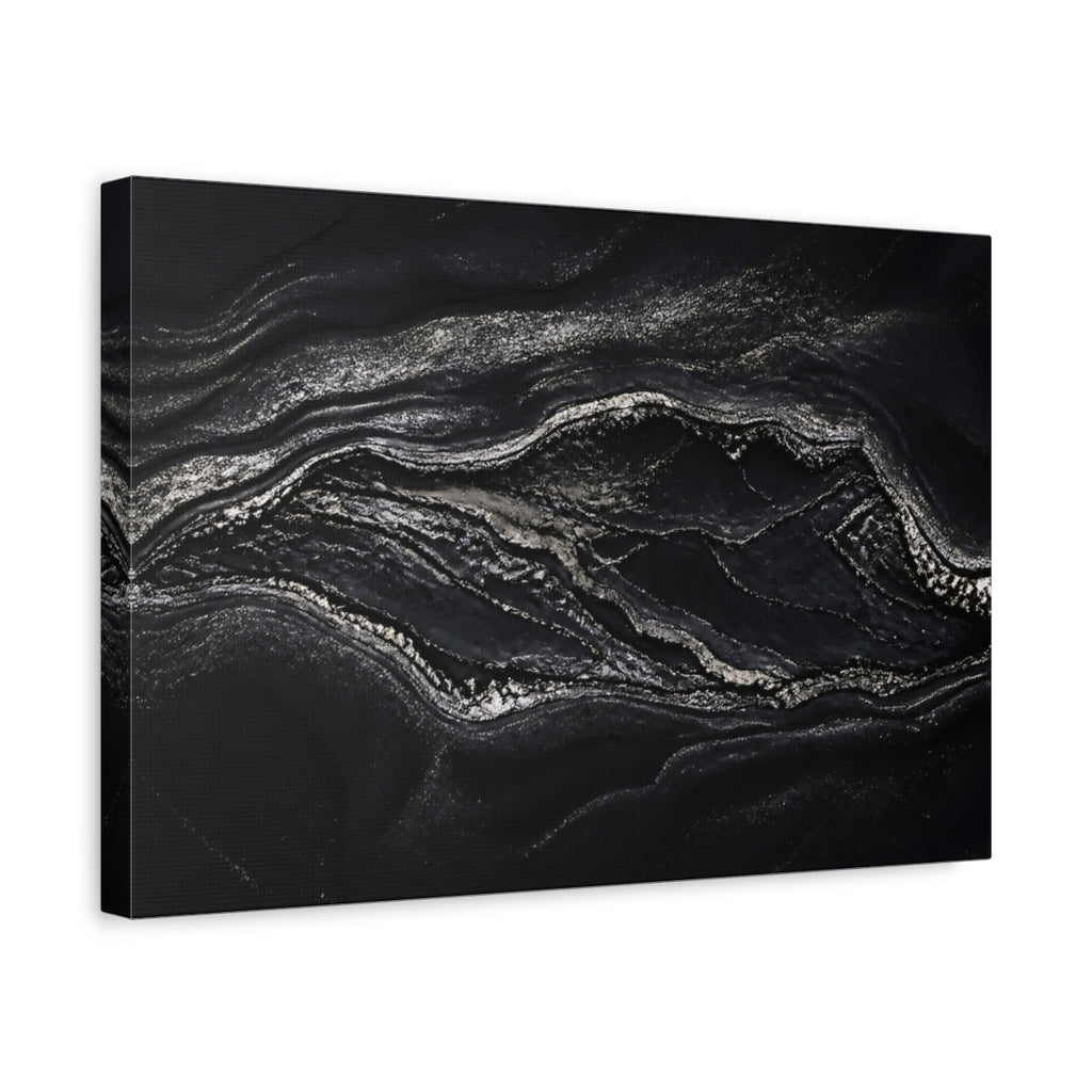 Side Mockup 4. Abstract Marble Texture Black And Silver shown as stretched canvas wall art