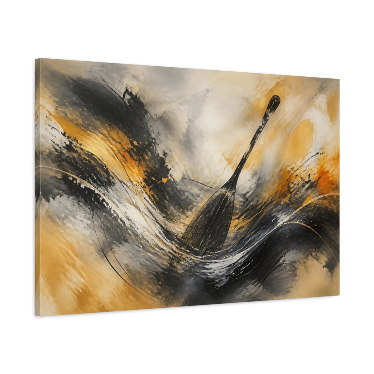Main Mockup. Abstract Oar Black Gold Abstract shown as stretched canvas wall art