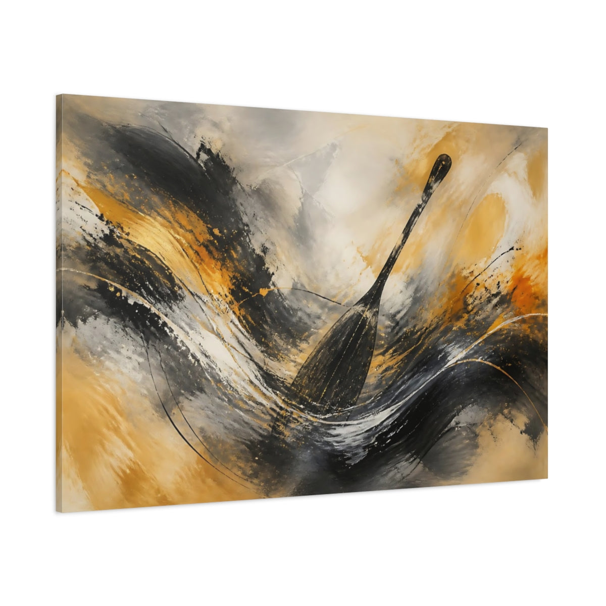 Side Mockup 1. Abstract Oar Black Gold Abstract shown as stretched canvas wall art