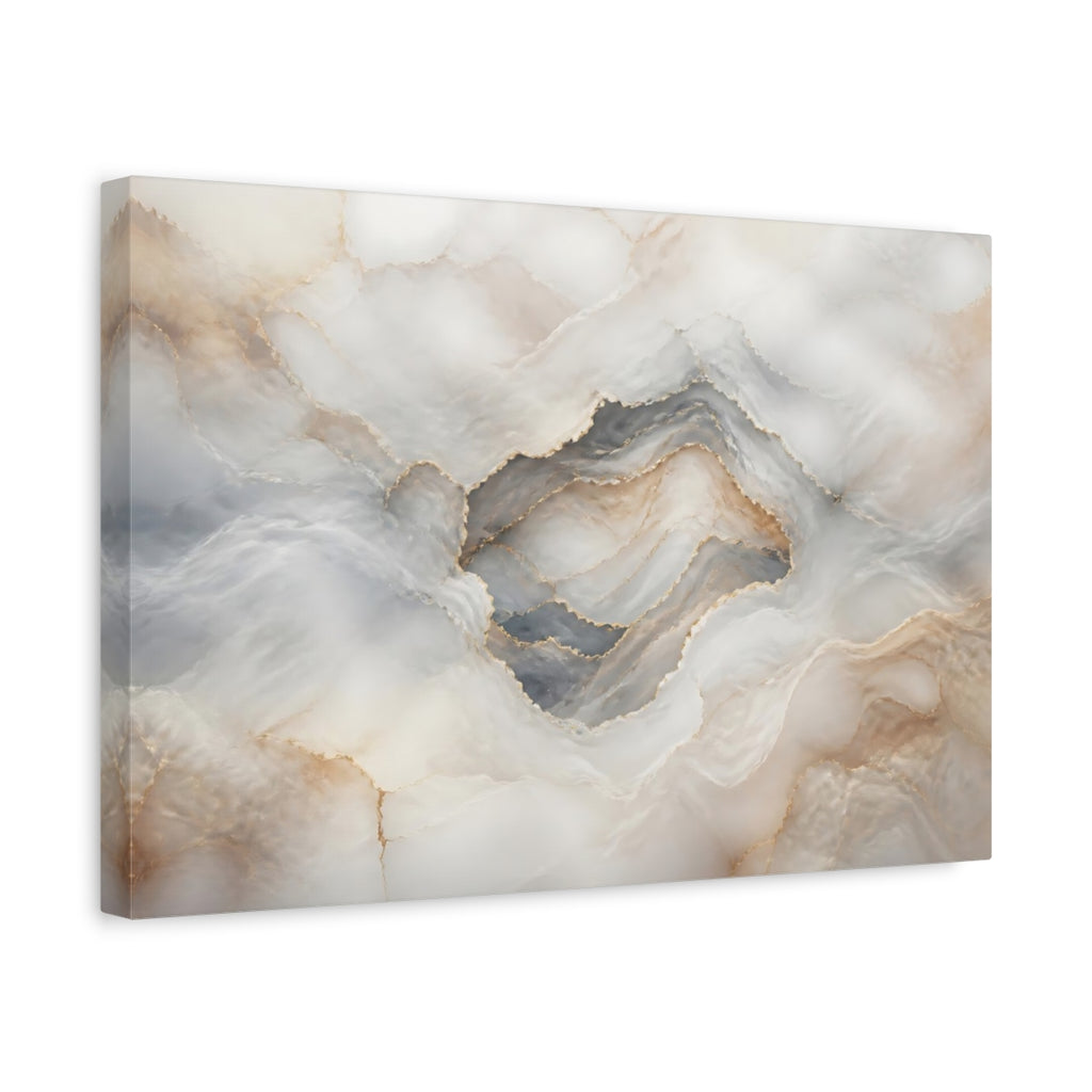 Side Mockup 4. Abstract Onyx Texture White Gold Abstract shown as stretched canvas wall art
