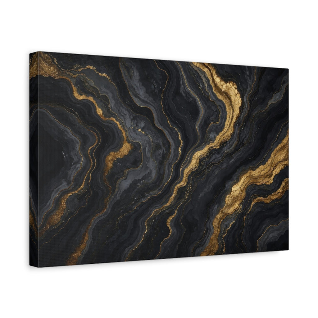 Side Mockup 4. Abstract Abstract Pattern Black Gold Abstract shown as stretched canvas wall art