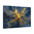 Side Mockup 4. Abstract Abstract Pattern Blue And Gold shown as stretched canvas wall art