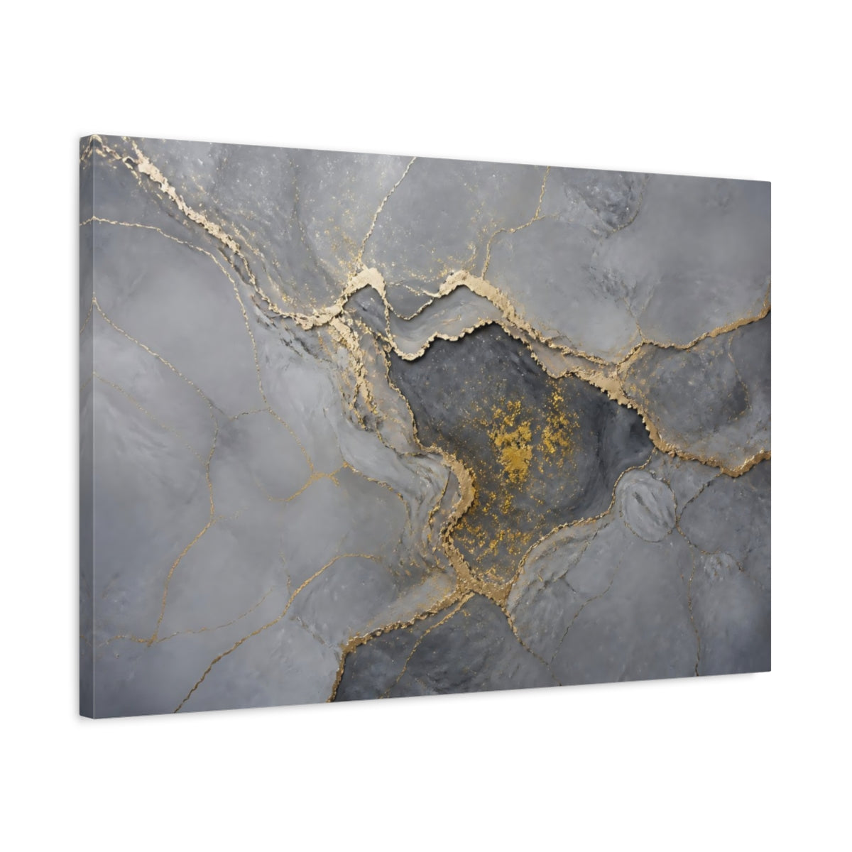 Side Mockup 2. Abstract Abstract Pattern Gray And Gold shown as stretched canvas wall art