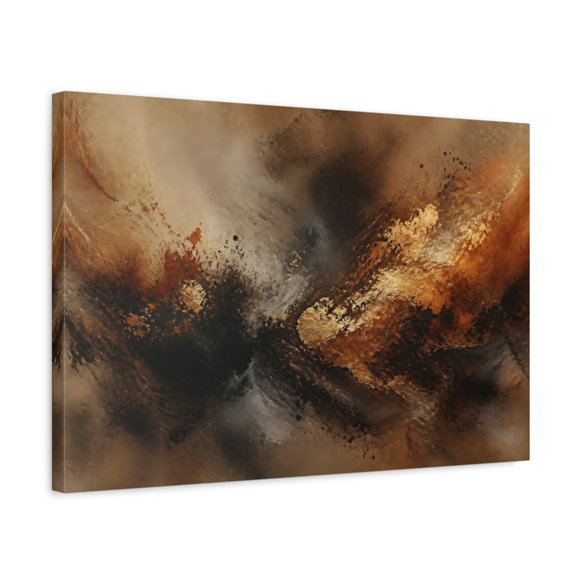 Side Mockup 3. Abstract Abstract Swirl Gold Black Brown shown as stretched canvas wall art