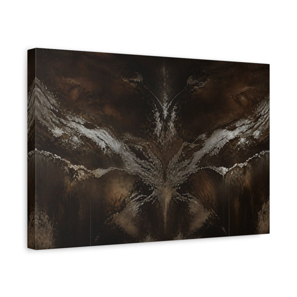 Side Mockup 4. Abstract Abstract Texture Dark Brown Silver shown as stretched canvas wall art