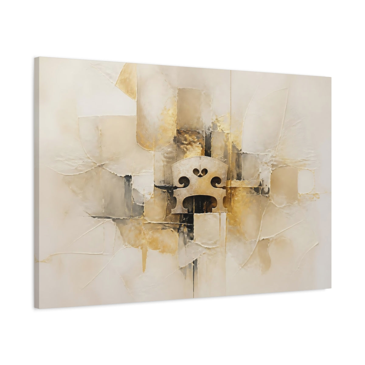 Main Mockup. Abstract Violin Bridge Gold Abstract shown as stretched canvas wall art