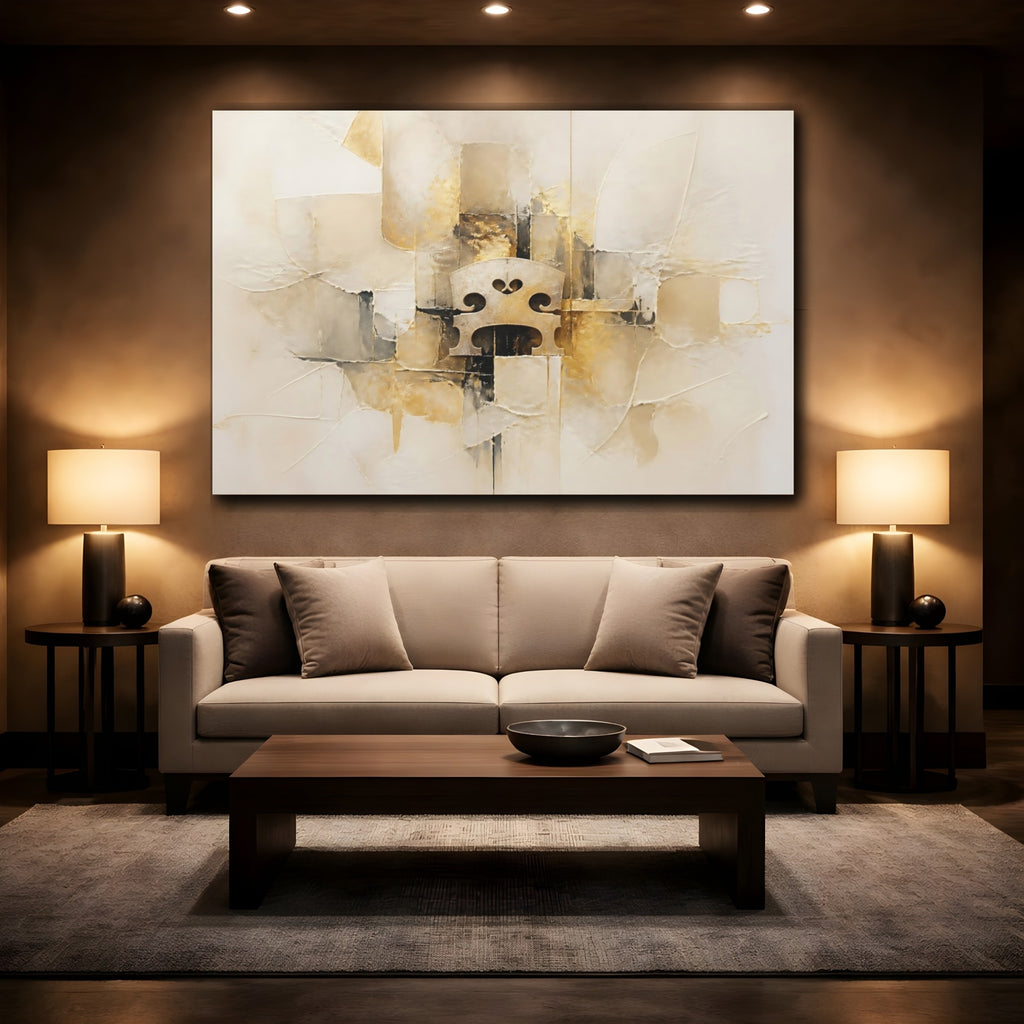 Mockup 2. Abstract Violin Bridge Gold Abstract shown as stretched canvas wall art