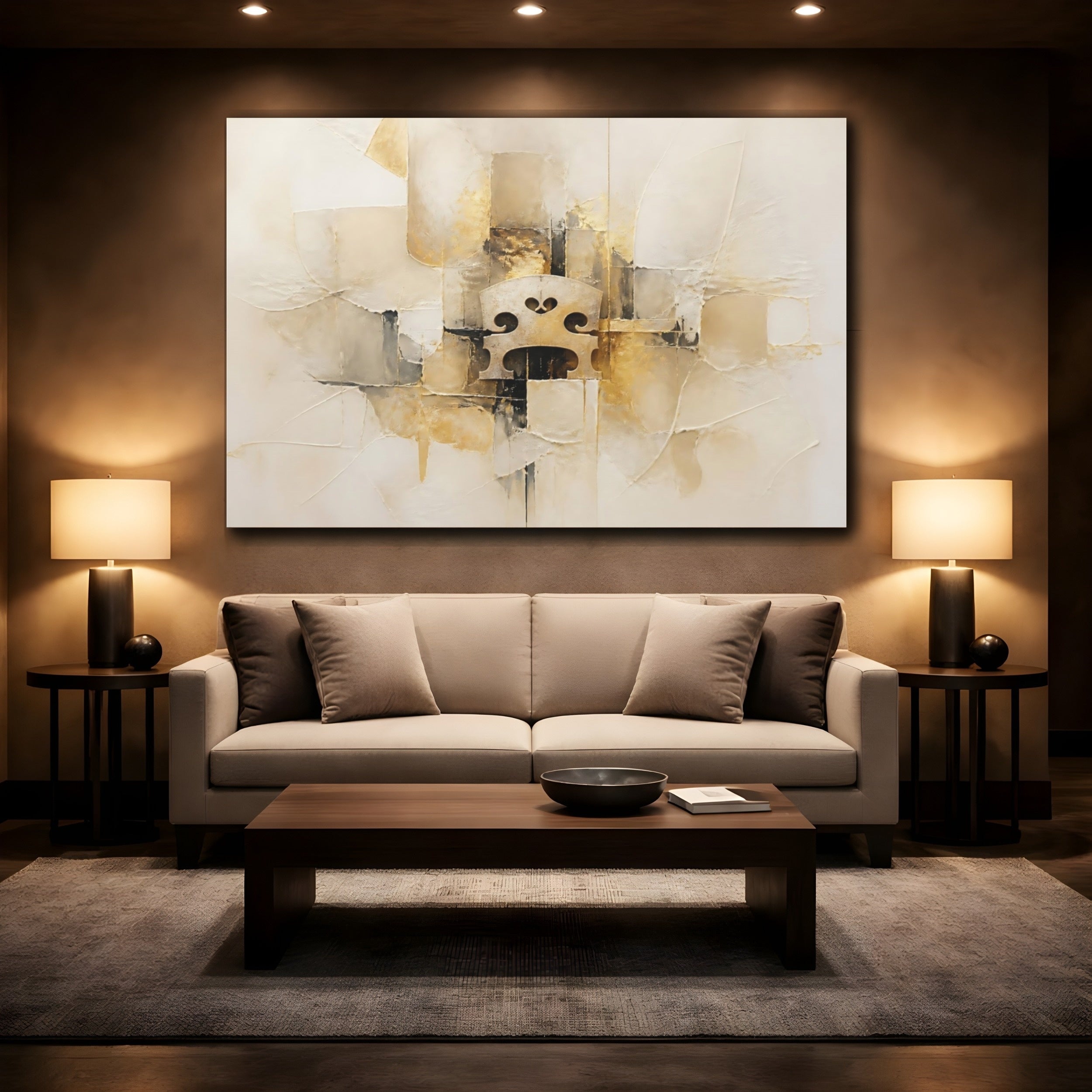 Mockup 2. Abstract Violin Bridge Gold Abstract shown as stretched canvas wall art