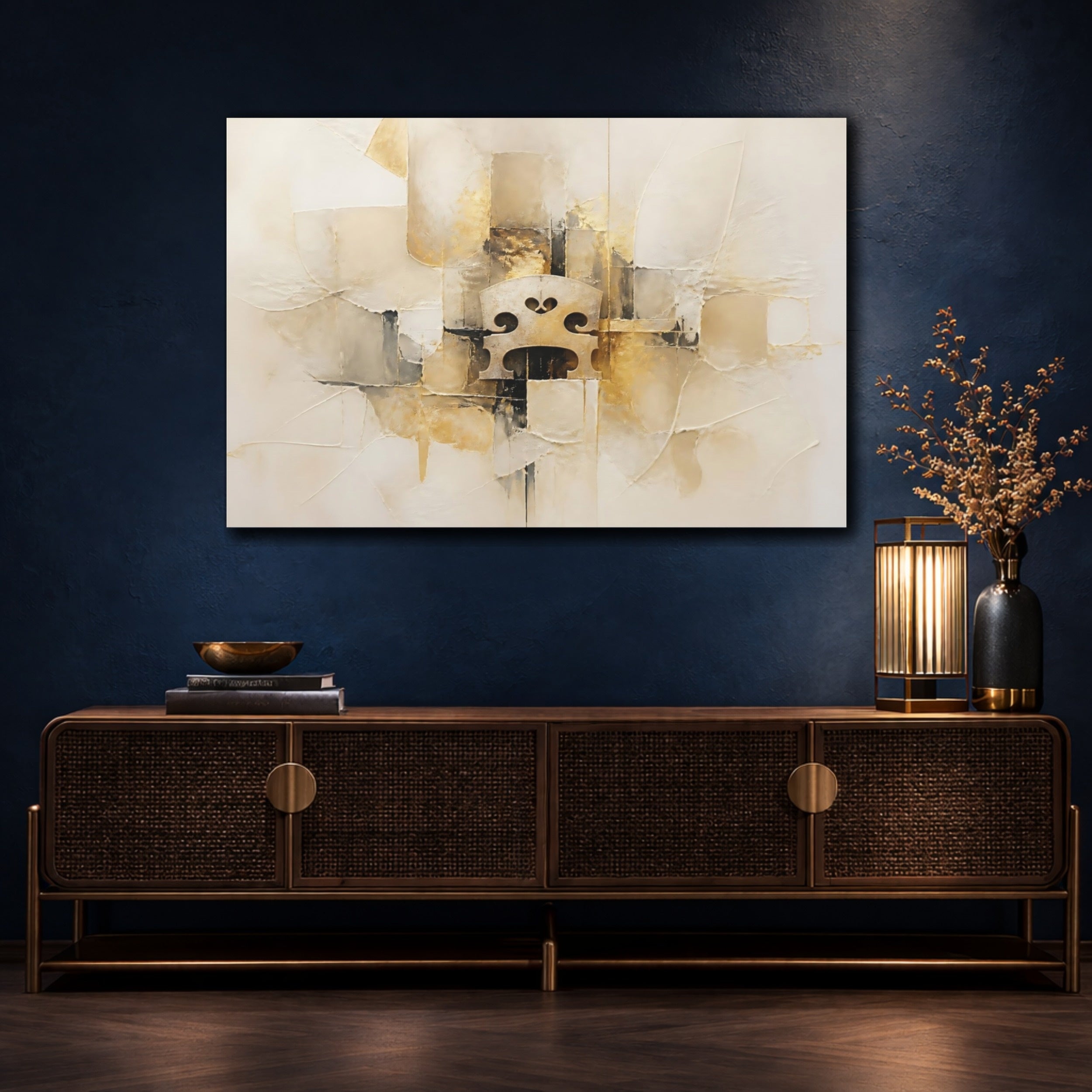 Mockup 4. Abstract Violin Bridge Gold Abstract shown as stretched canvas wall art