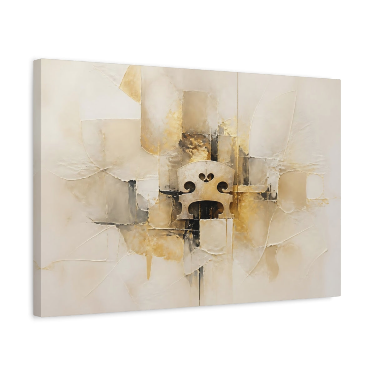 Side Mockup 3. Abstract Violin Bridge Gold Abstract shown as stretched canvas wall art