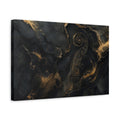Side Mockup 4. Abstract Violin Scroll Black And Gold shown as stretched canvas wall art