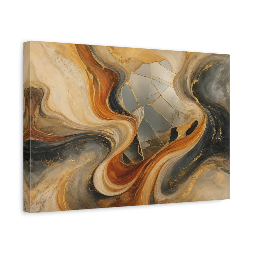 Side Mockup 4. Abstract Abstract Waves Gold Abstract shown as stretched canvas wall art