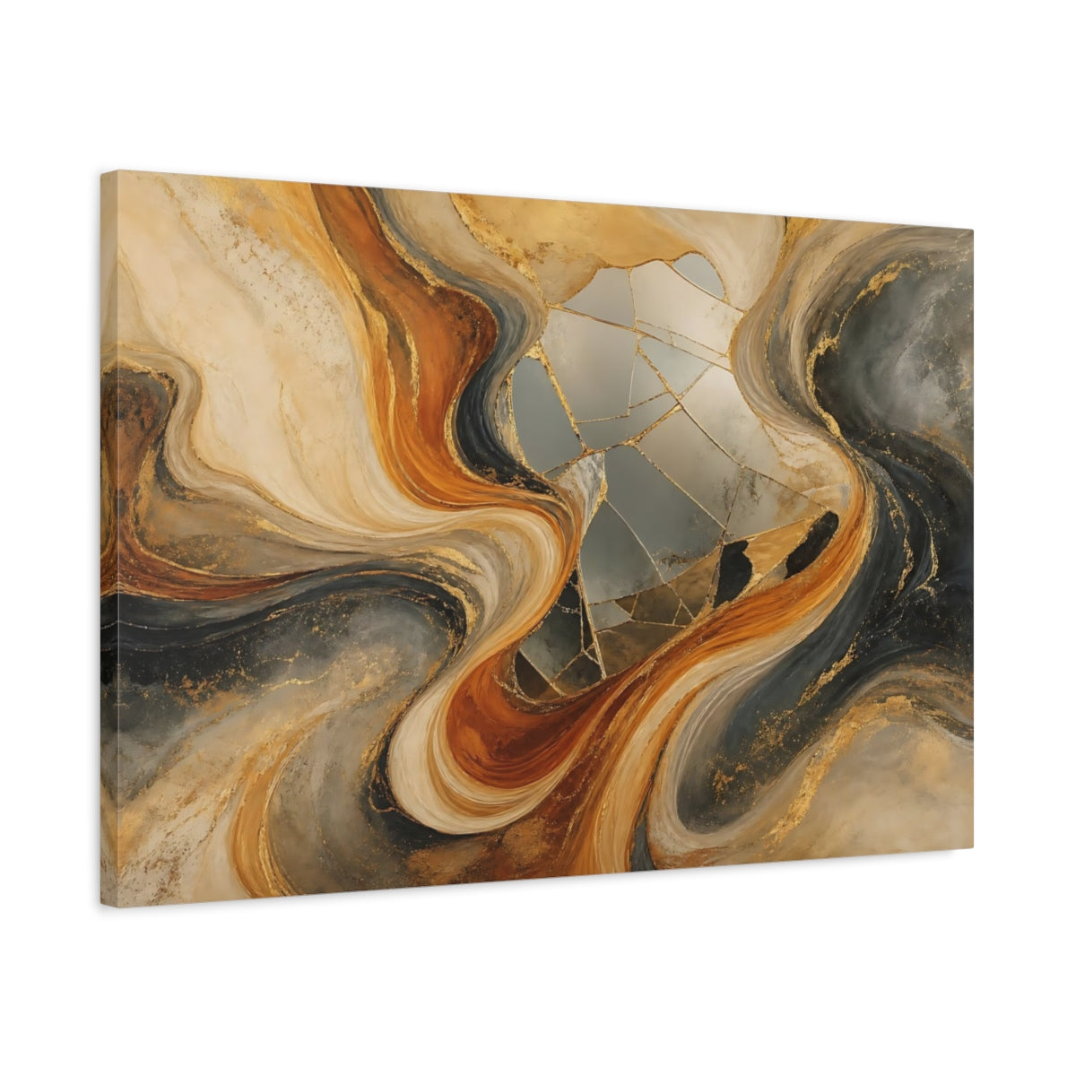 Side Mockup 2. Abstract Abstract Waves Gold Abstract shown as stretched canvas wall art