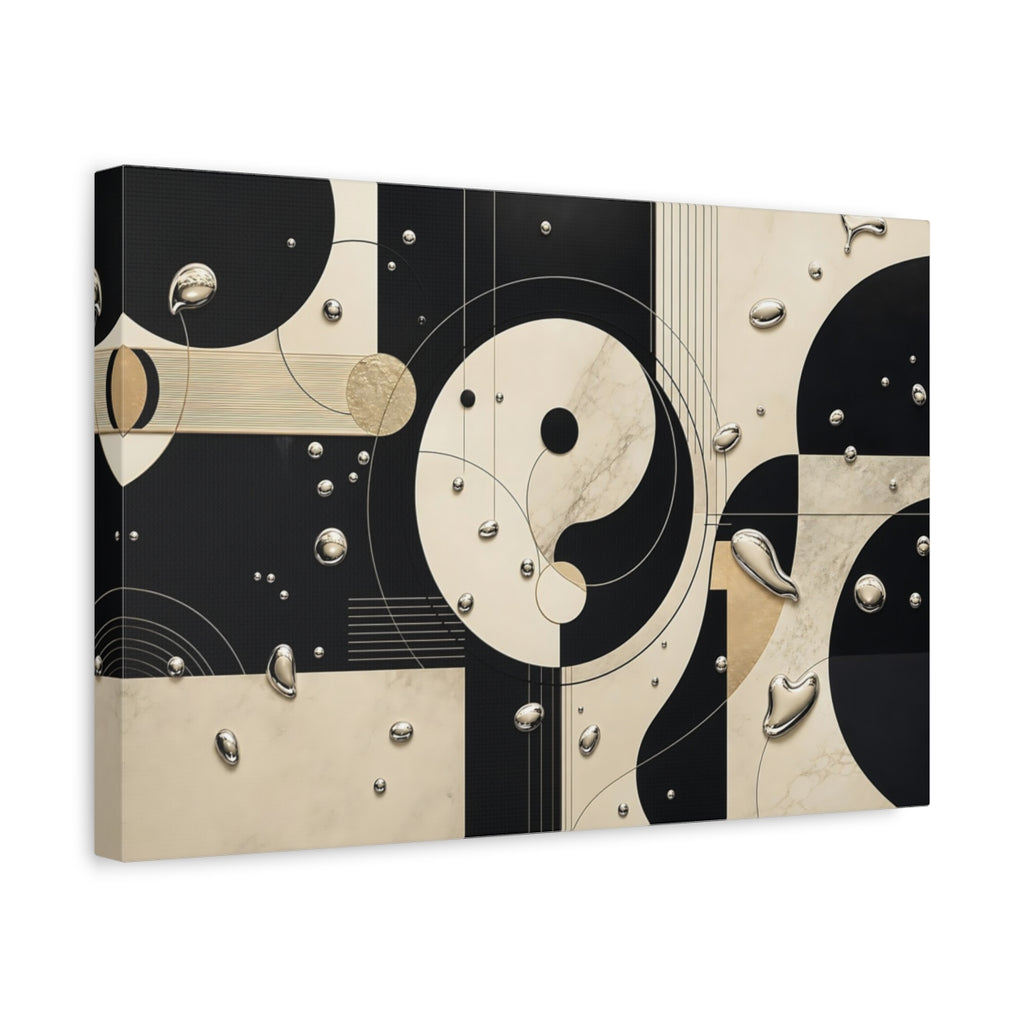 Side Mockup 4. Abstract Yin-Yang Black Cream Abstract shown as stretched canvas wall art