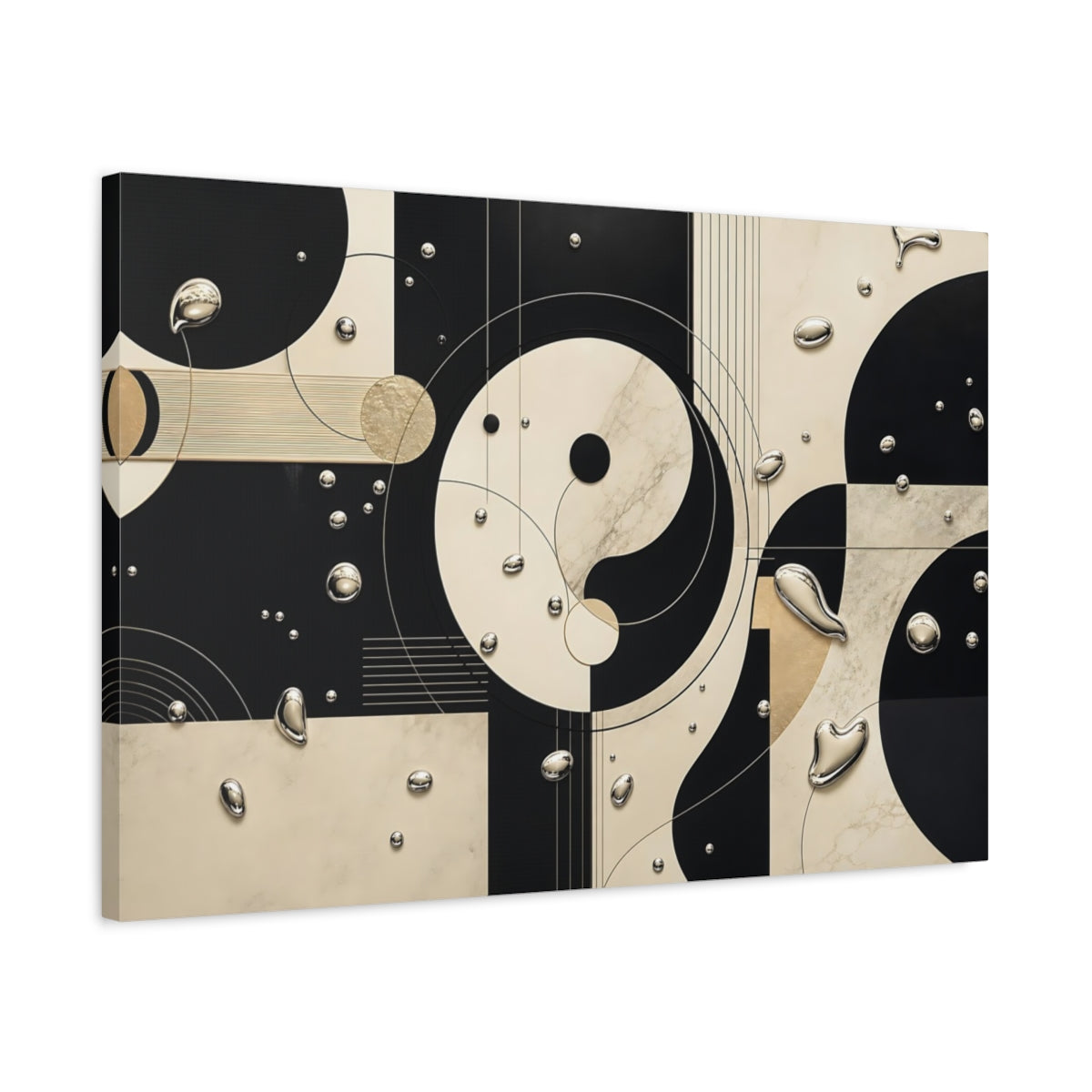 Side Mockup 2. Abstract Yin-Yang Black Cream Abstract shown as stretched canvas wall art