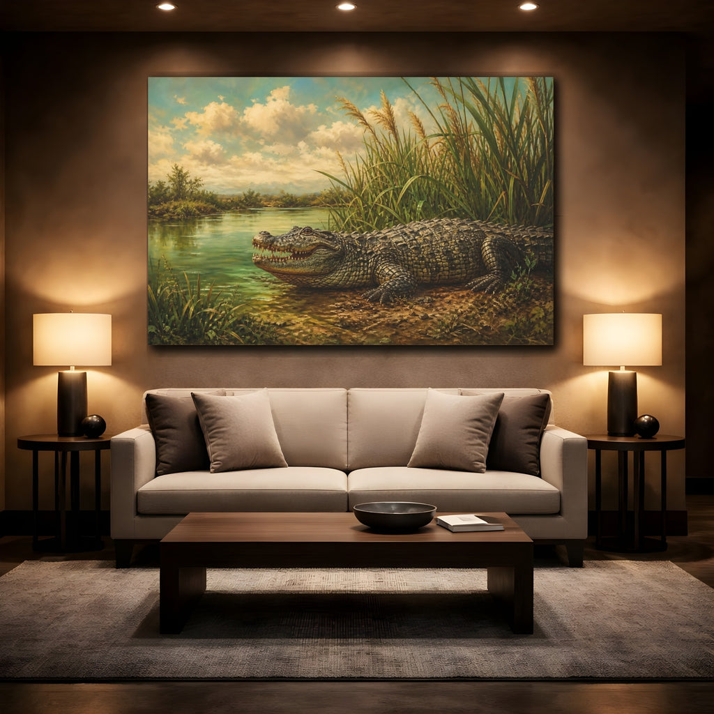 Mockup 2. Animals Alligator Alligator Green Brown shown as canvas print