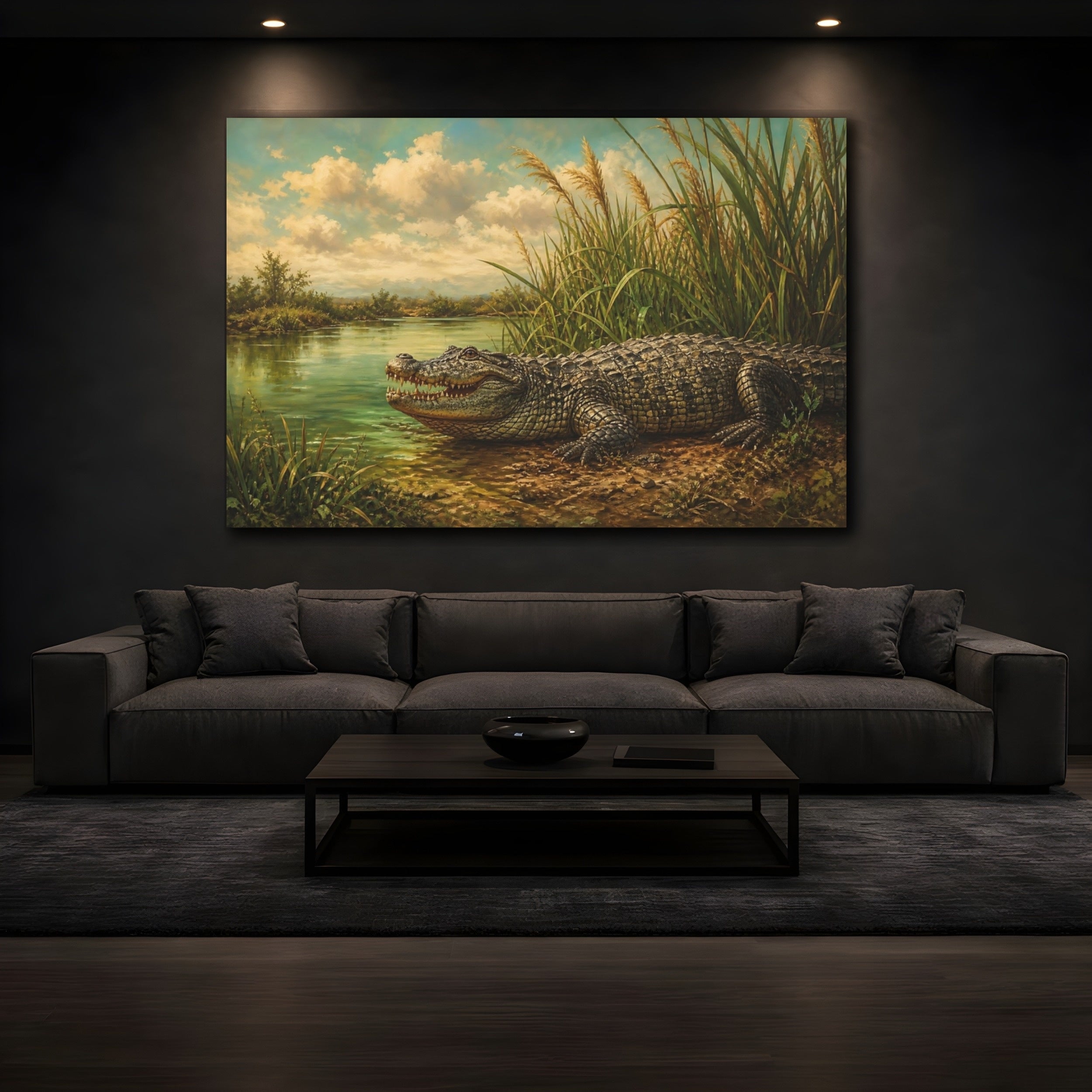 Mockup 3. Animals Alligator Alligator Green Brown shown as canvas print