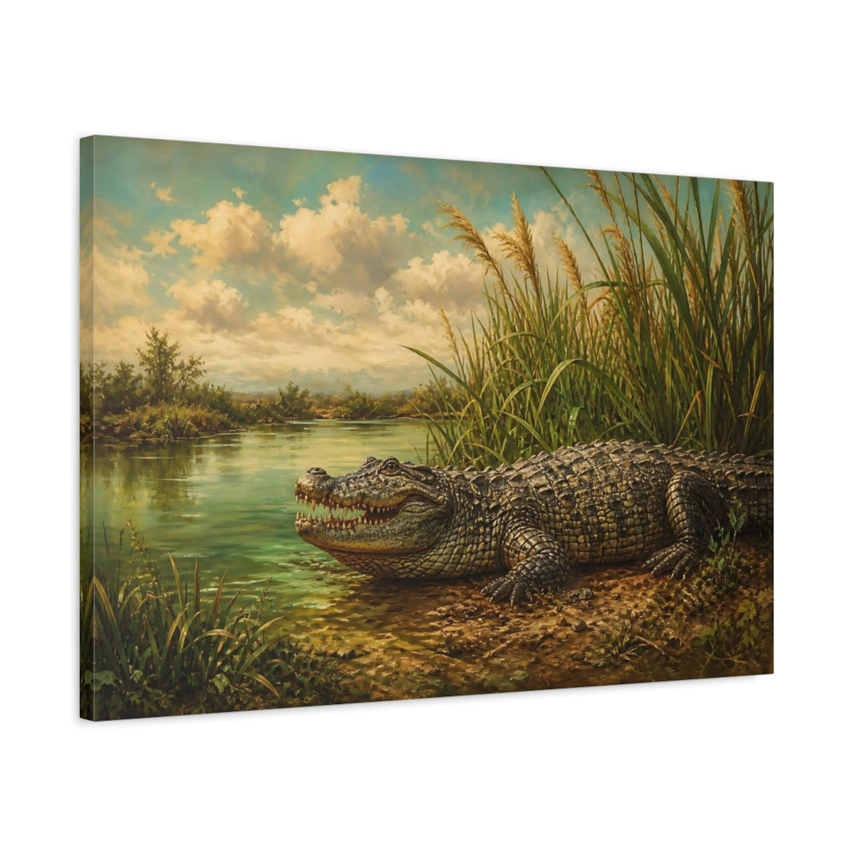 Side Mockup 2. Animals Alligator Alligator Green Brown shown as canvas print