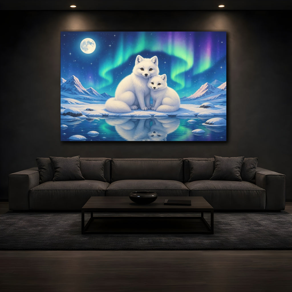 Mockup 3. Animals Arctic Foxes Arctic Fox Aurora shown as canvas print