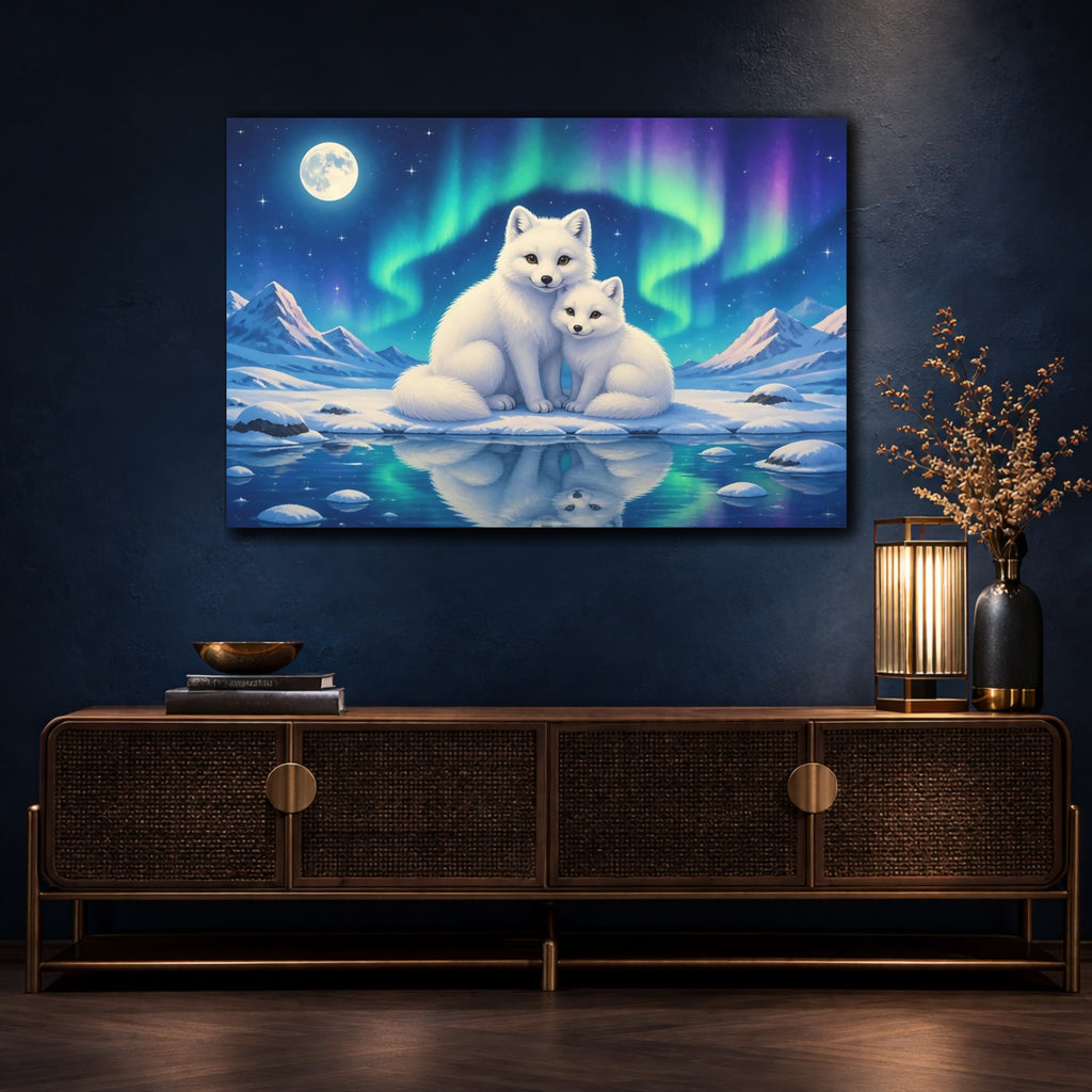 Mockup 4. Animals Arctic Foxes Arctic Fox Aurora shown as canvas print